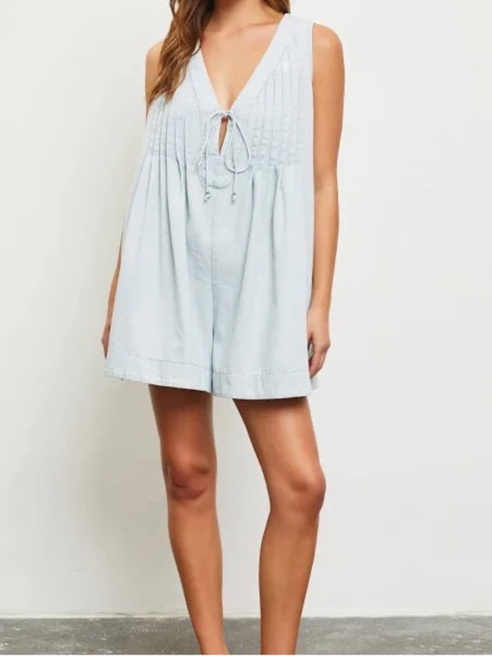 Mustard Seed Pale Blue V-Neck Tie-Front Romper